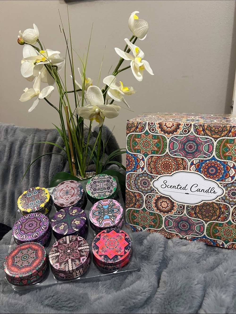 Decorative Scented Candle Tin Set of 4 Assorted Patterned Colors